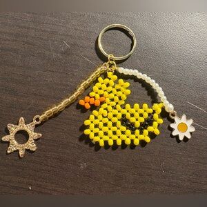 Playful Yellow Duck Beaded Keychain